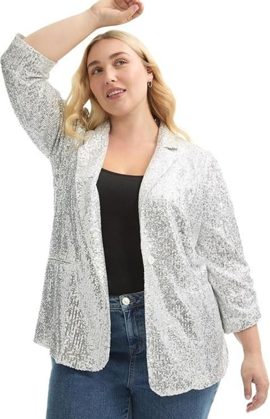 NWT June+Vie Silver Sequin Blazer Womens Size 3xl 30/32